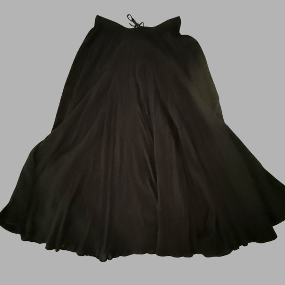 Madison Studio Black Cotton Flowy Maxi Skirt Ruffle Hem Tie Waist Small